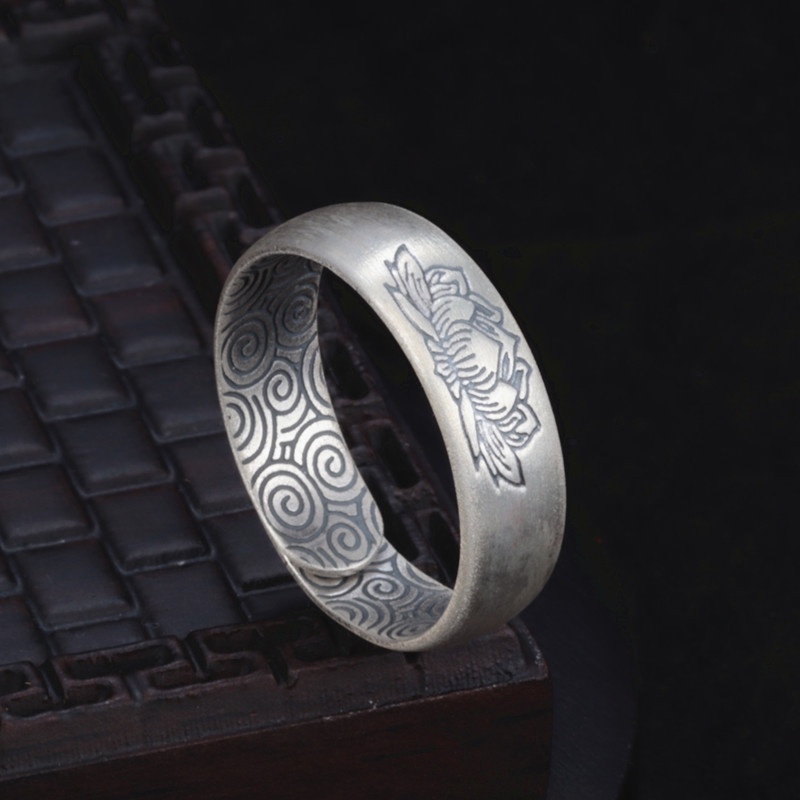 ♥Nhẫn Bạc Sterling Chính Hãng Hình Hoa Sen Đám Mây Độc Đáo Phong Cách Retro Cho Cặp Đô