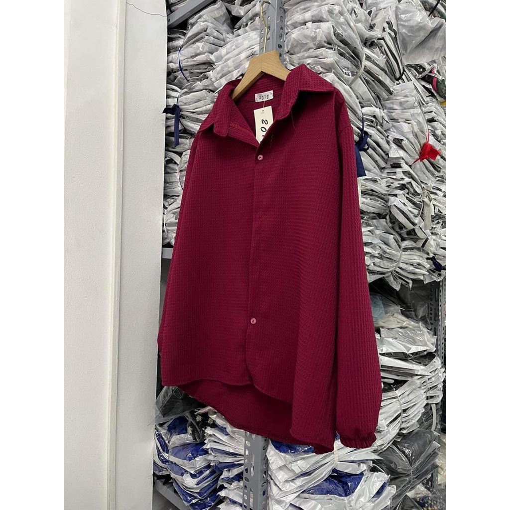 [FREESHIP] Áo sơ mi Hàn Quốc chất xốp màu đỏ  tay lỡ dáng rộng Ulzzang  Ảnh thật 1000%