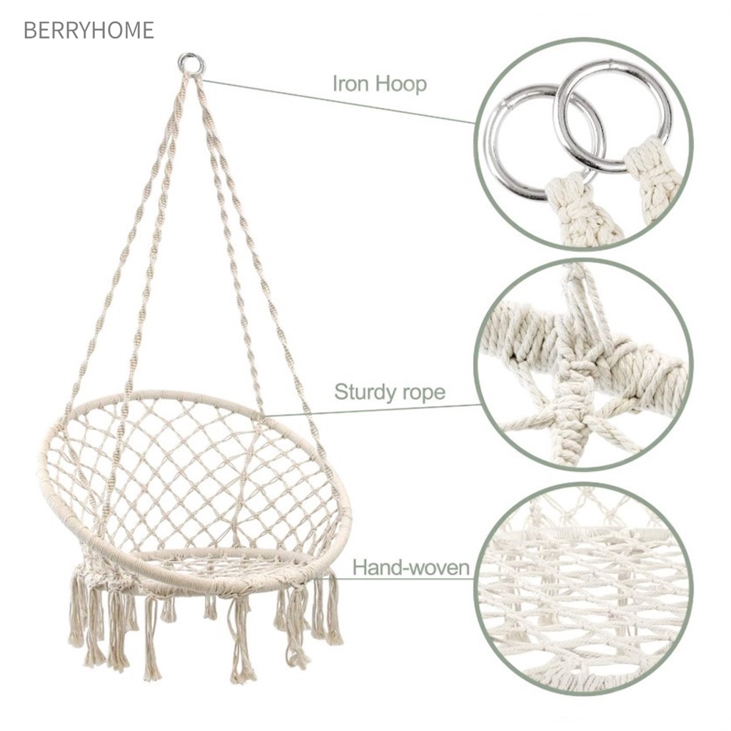 Ghế Võng Xích Đu Macrame Lưới Dệt Kim Treo Sân Thượng Ban Công Vườn Phòng Khách BerryHome~