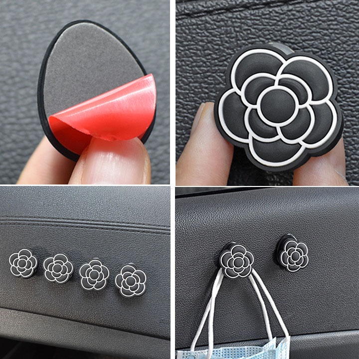 Móc treo đồ ô tô hoa trà dán nội thất xe siêu xinh