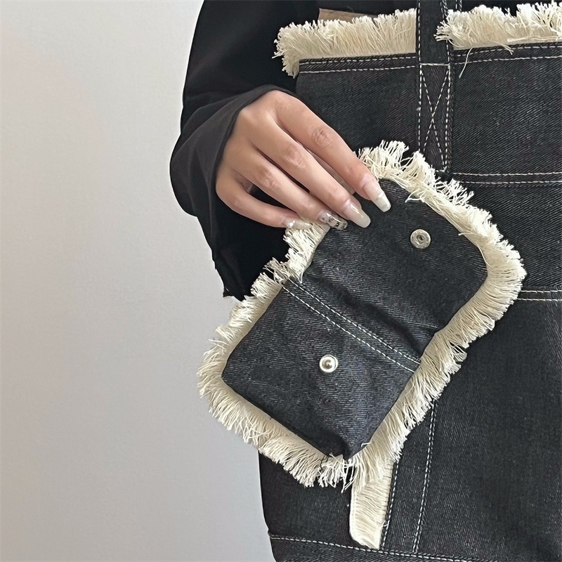 Túi Xách Denim Cỡ Lớn Viền Lông Tua Rua Thời Trang Mới 2023 Cho Nữ