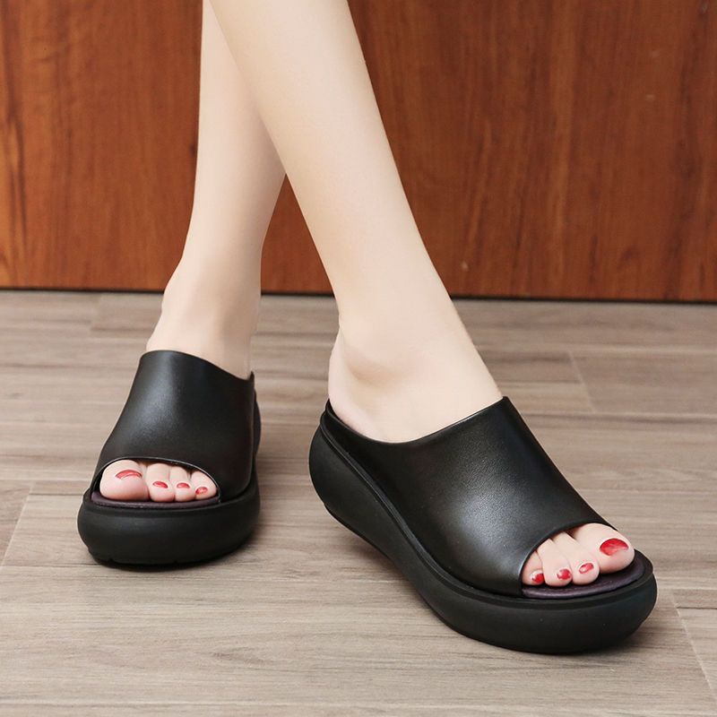 Dép Sandal Đế Xuồng Hở Mũi Phong Cách Retro Thời Trang Cho Nữ