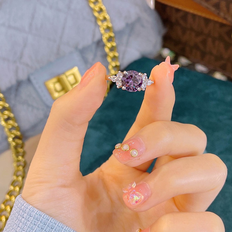 Jenanral Nhẫn Bạc Zircon Tròn Màu Tím Sáng Bóng Lãng Mạn Tinh Tế Cho Nữ Jewellry