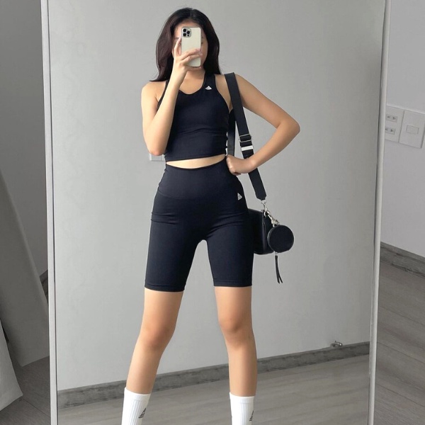 Bộ thể thao nữ Fitme áo bra tập gym Meta Đen, quần legging lửng co giãn 4 chiều năng động thấm hút tốt