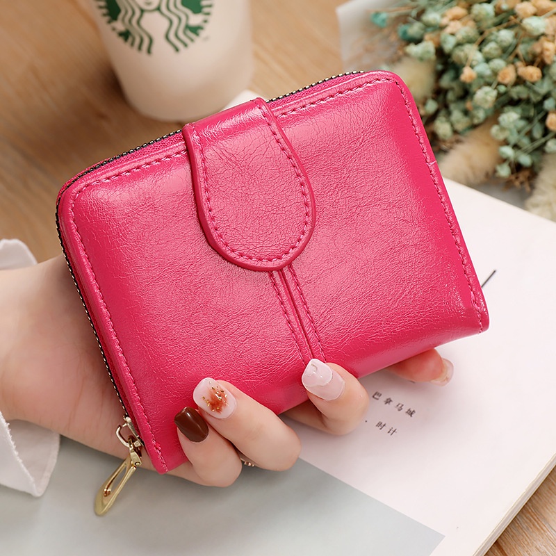 IELGY Ví Đựng Tiền Xu Màu Trơn Có Khóa Kéo Thời Trang Cho Nữ