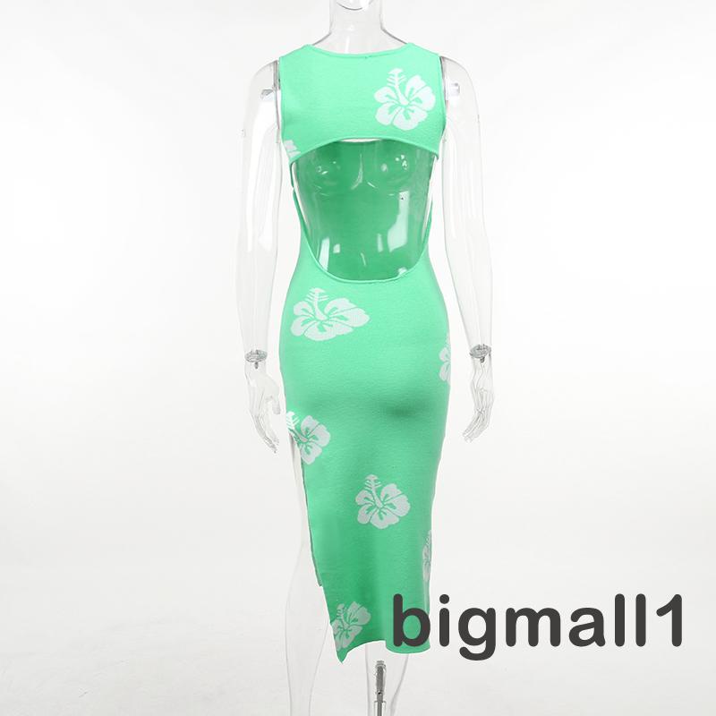 Đầm Dệt Kim Không Tay Cổ Vuông Hở Lưng Xẻ Tà Họa Tiết Hoa Thời Trang Mùa Hè Cho Nữ