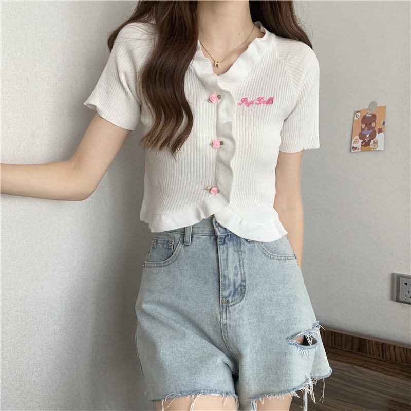 COZOK Áo Kiểu Tay Ngắn Phối Ren Thời Trang Cho Nữ