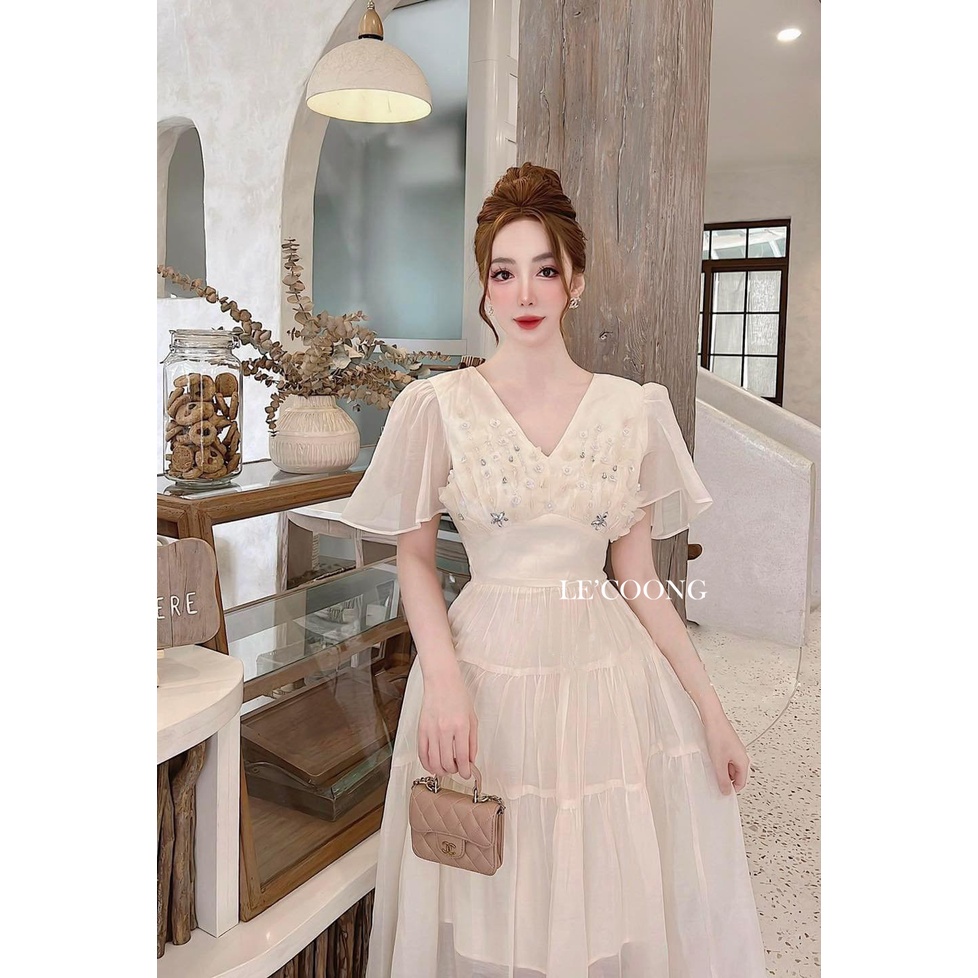 Đầm Maxi LECOONG V306 Váy Nữ Dáng Dài Đính Hoa Thủ Công Cao Cấp