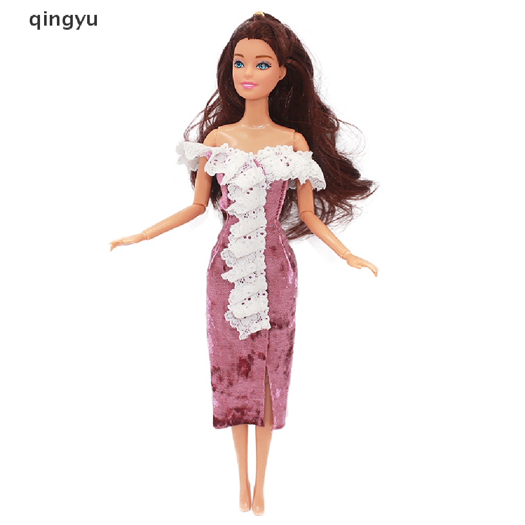 1 Đầm Búp Bê Bằng Vải Nhung Mặc Đầm Sang Trọng 30cm