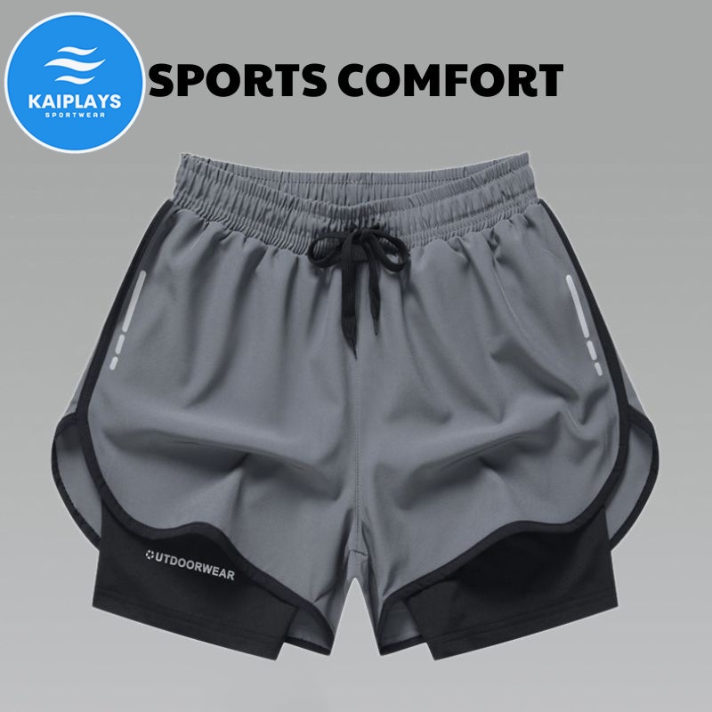 Quần đùi nam thể thao hai lớp, quần bơi nam chống thấm nước chơi tennis, bóng rổ, tập gym, chạy bộ KAIPLAYS KP036