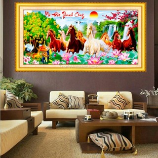 Tranh đính đá ngựa mã đáo thành công KT:114x53cm, tranh chưa đính đá và chưa khung