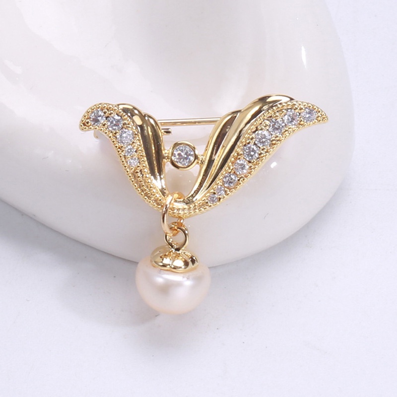 Ghim Cài Áo Hình Chữ V Đính Ngọc Trai Nhân Tạo Thời Trang Cho Nữ