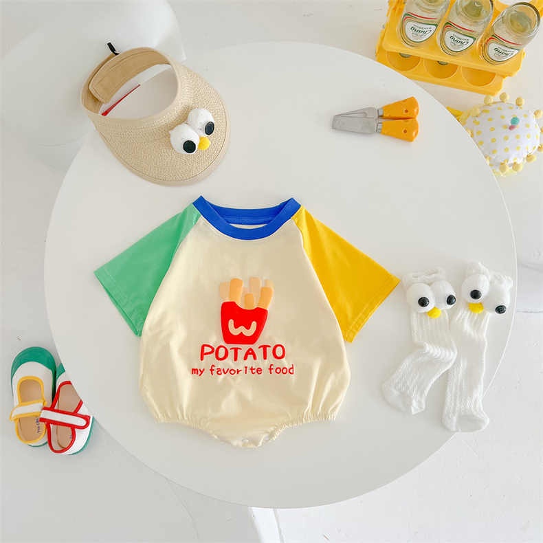 Áo Liền Quần Tay Ngắn Chất Liệu Cotton Họa Tiết Hoạt Hình Đáng Yêu Cho Bé Từ 0-2 Tuổi