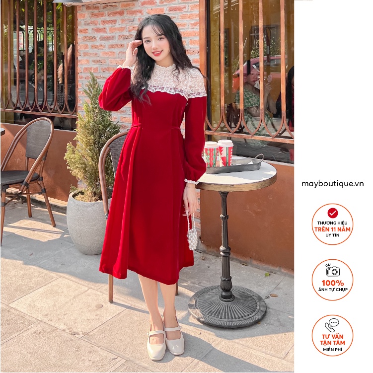 Váy thiết kế May Boutique Váy kiểu May#16 vai ren viền bèo tay VKZ22D_111.006