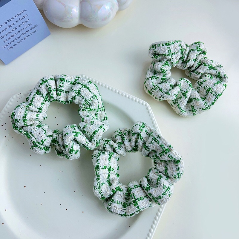 Dây buộc tóc Scunchies vải dạ tweed xanh lá