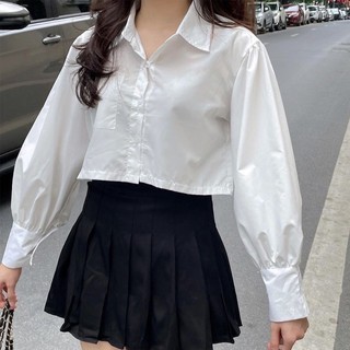 [NEW]ÁO SƠMI TRẮNG BASIC CROPTOP TAY BỒNG 0802