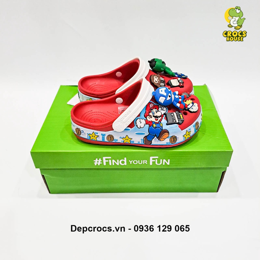 Dép cross cho bé super mario đỏ dập 3D nổi cao cấp, dép cross trẻ em chính hãng tặng kèm jibbitz 2d - Nhà Cá Sấu
