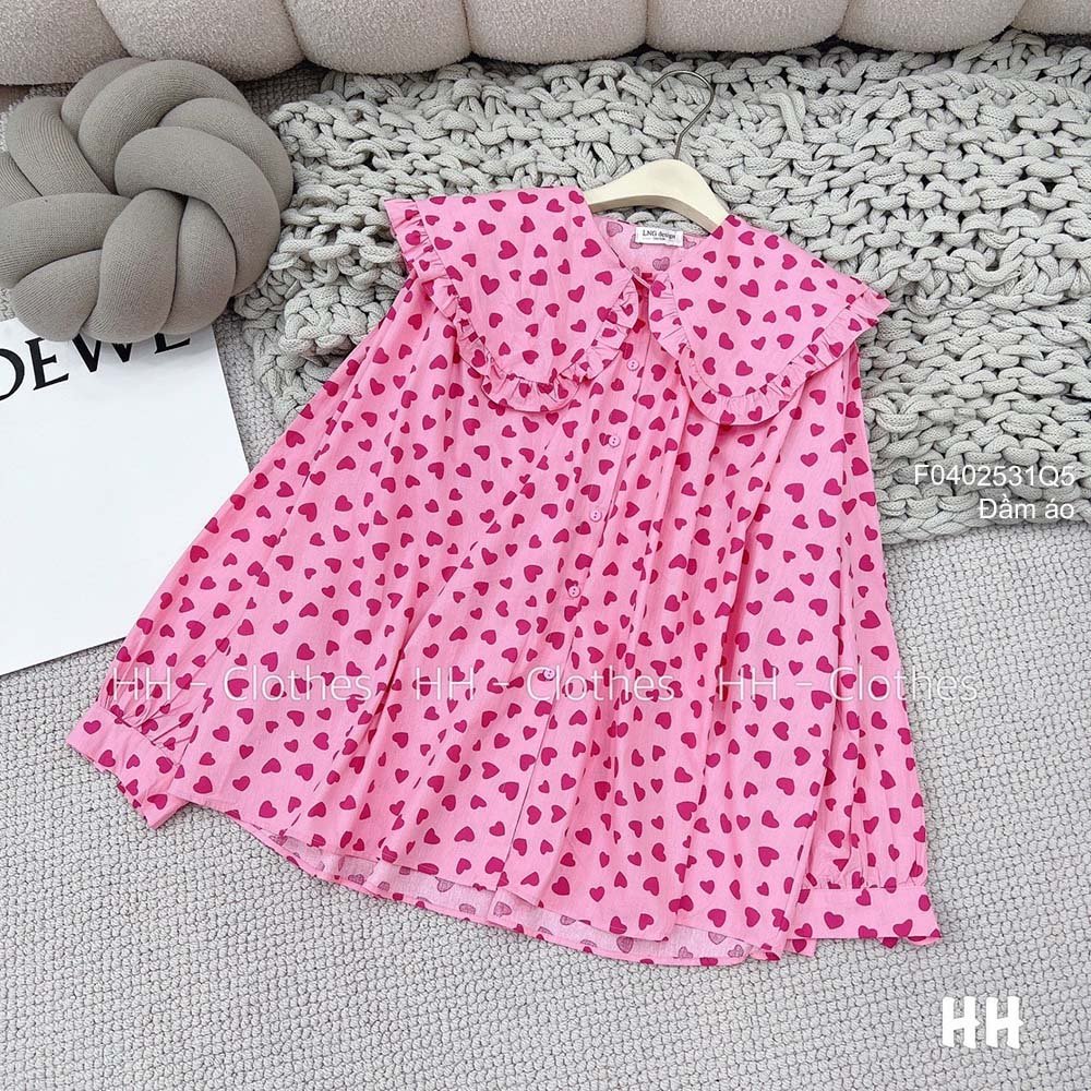 Áo kiểu babydoll họa tiết cổ bèo tay dài hàng QC