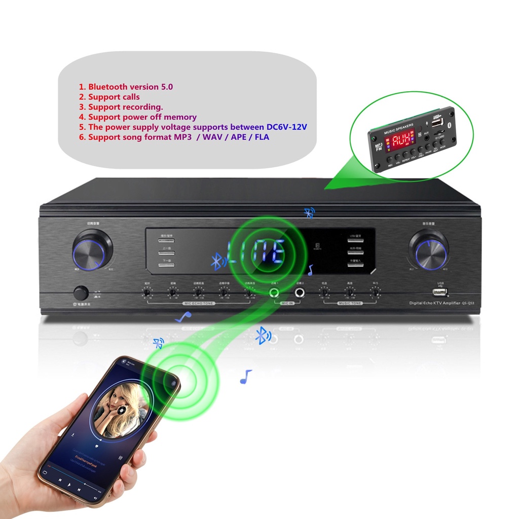 Bảng Mạch Khuếch Đại Âm Thanh MP3 2 * 25W 50W DC 7-15V MP3 Bluetooth 5.0 12V Cho Xe Hơi