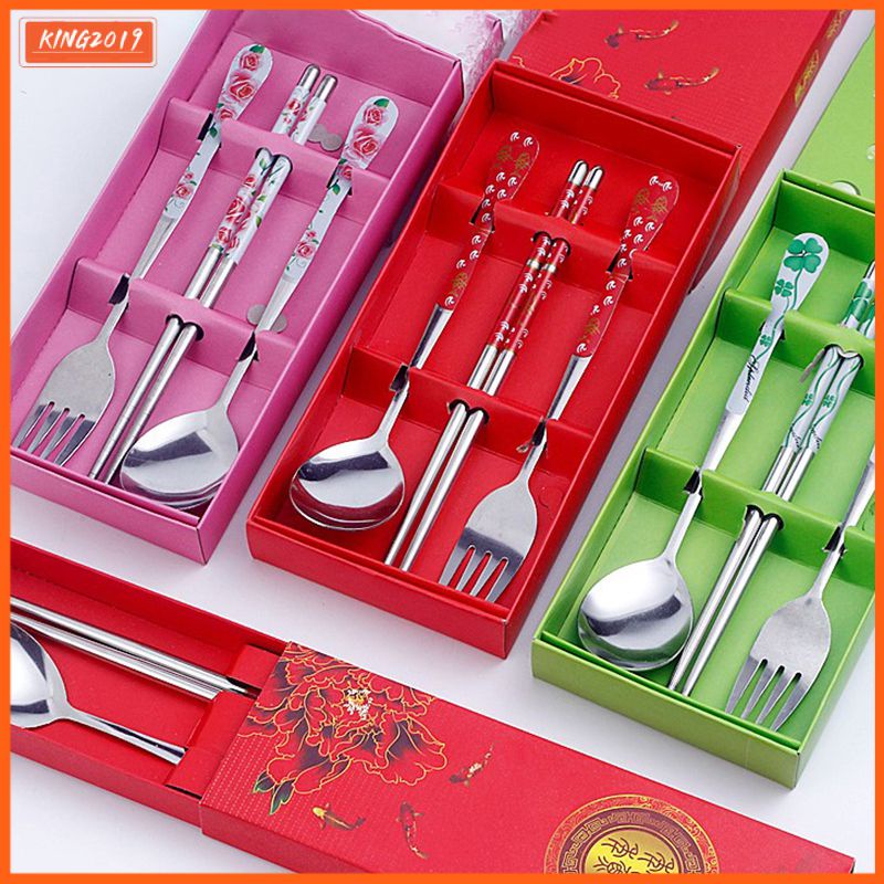 Bộ 3 Dụng Cụ Bàn Ăn Bằng Thép Không Gỉ Màu Đỏ / Xanh Dương / Trắng / Xanh Lá