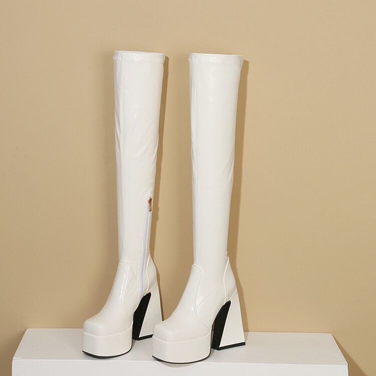 Giày Bốt Cao Gót 14cm Chất Liệu Da Bóng Dày Dặn Thời Trang 2023 Cho Nữ