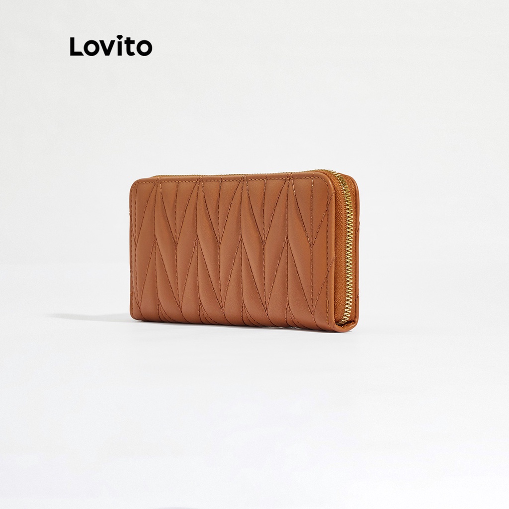 Ví LOVITO chần bông nhiều màu tùy chọn họa tiết sọc kim cương tối giản thanh lịch cho nữ L46BA010 (nâu/ hồng bụi/ đen)