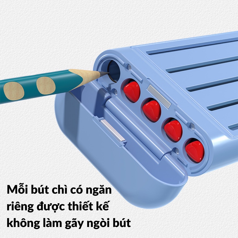 Bút Chì Hộp Thông Minh Gọn Nhẹ Siêu Bền Có 5 Cây Bút Chì 2B Thước Kẻ Và Cục Tẩy Sandrine HB-02 - Hàng Chính Hãng