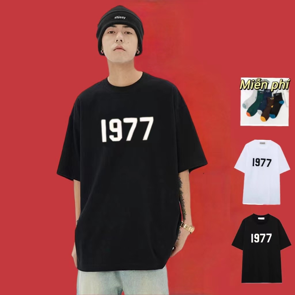 【freeship】Áo Thun oversize Nam Nữ 1977 form rộng tay lỡ đen trắng vải cotton giá ré Basic tee họa tiết Oversize Ulzzang cá tính Unisex đẹp big size