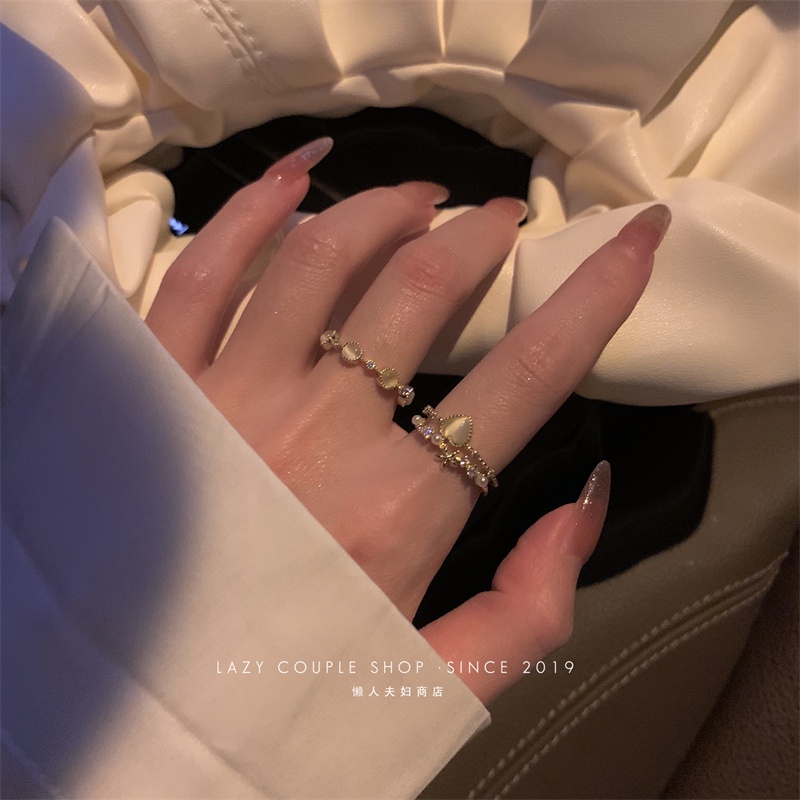 Nhẫn 17KM mặt trái tim dạng mở opal đơn giản ngọt ngào có thể điều chỉnh