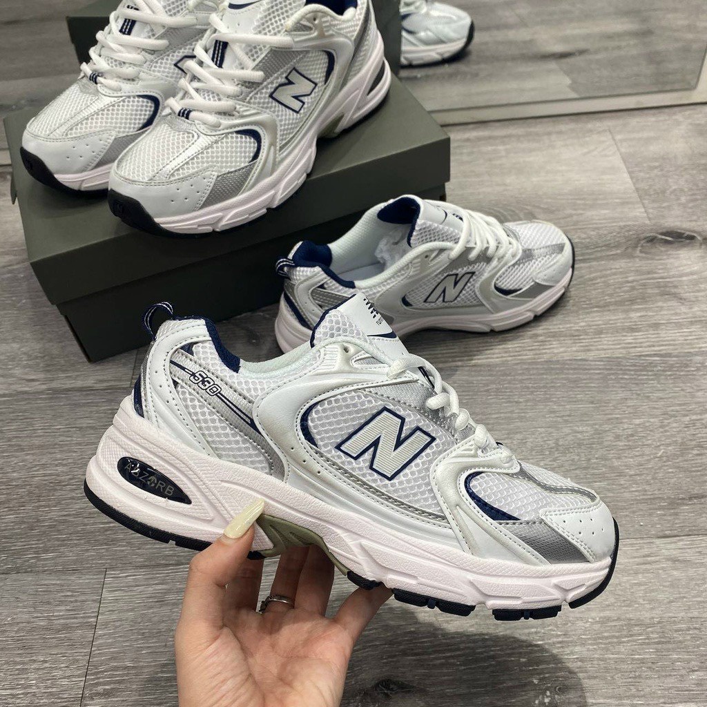 Giày Sneaker Thể Thao NB530 Running Navy Bạc, Giày Sneaker Thể Thao Nam Nữ NB530 Bạc Chạy Bộ Êm Chân