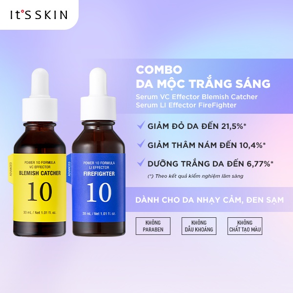 Combo It's skin tinh chất Da mộc trắng sáng 60ml (tinh chất vc bản mới 30ml+tinh chất LI bản mới 30ml)
