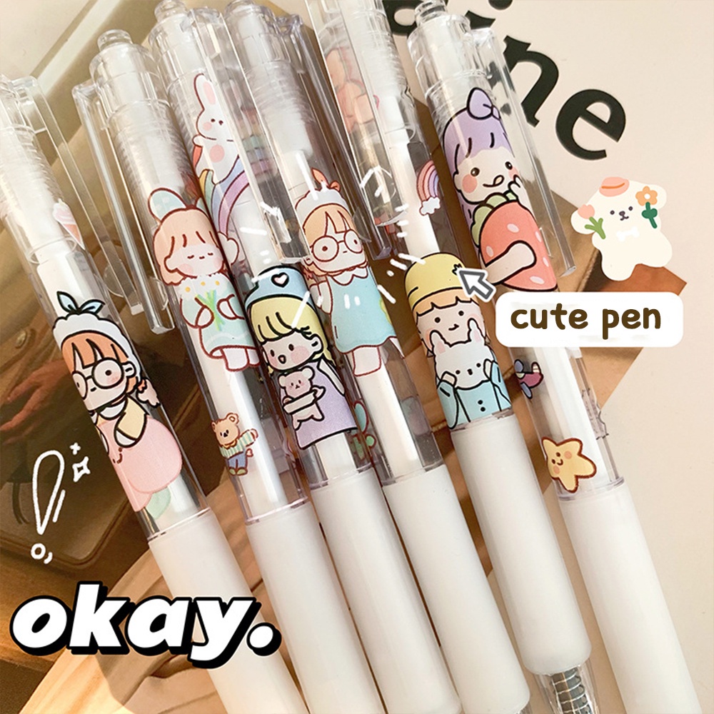 Bút Mực Trong Suốt Ngòi 0.5mm Họa Tiết Hoạt Hình Gấu Ngẫu Nhiên Chống Trượt Thoải Mái Cho Nữ