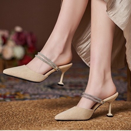 Giày cao gót nhọn 7p bít mũi nhung phối xoàn 2 kiểu mang - BM26