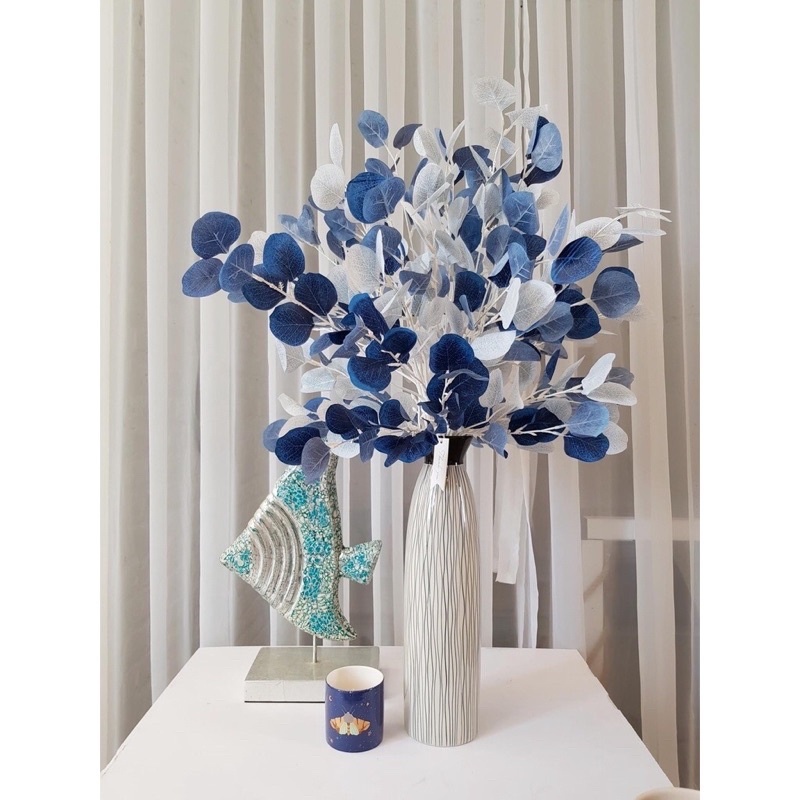 Lá bạch đàn giả nhập khẩu cao cấp cành dài 58cm dùng Decor trang trí nhà cửa, quán cafe.HL013