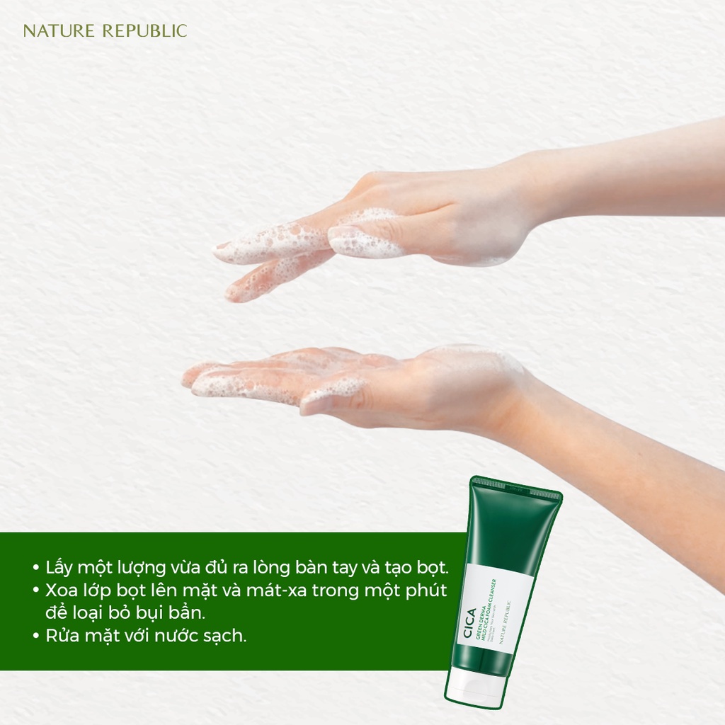 Sữa Rửa Mặt Làm Dịu Và Bổ Sung Độ Ẩm Nature Republic Green Derma Mild Cica Foam Cleanser 150ml