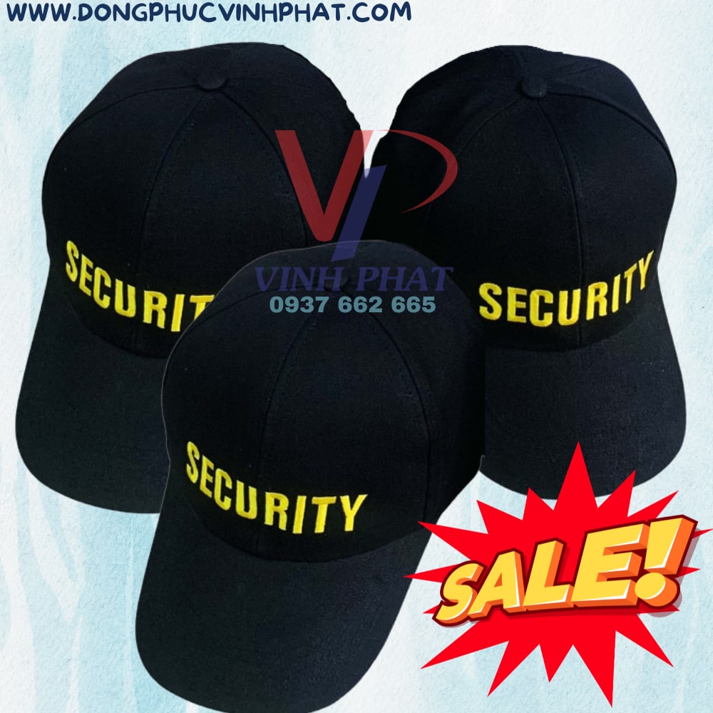 Nón kết bảo vệ thêu chữ security màu vàng, trắng vải kaki bền đẹp hàng sẵn giá rẻ