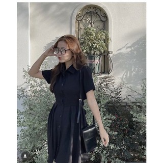 ĐẦM SƠ MI ĐEN CUT OUT NƠ LƯNG