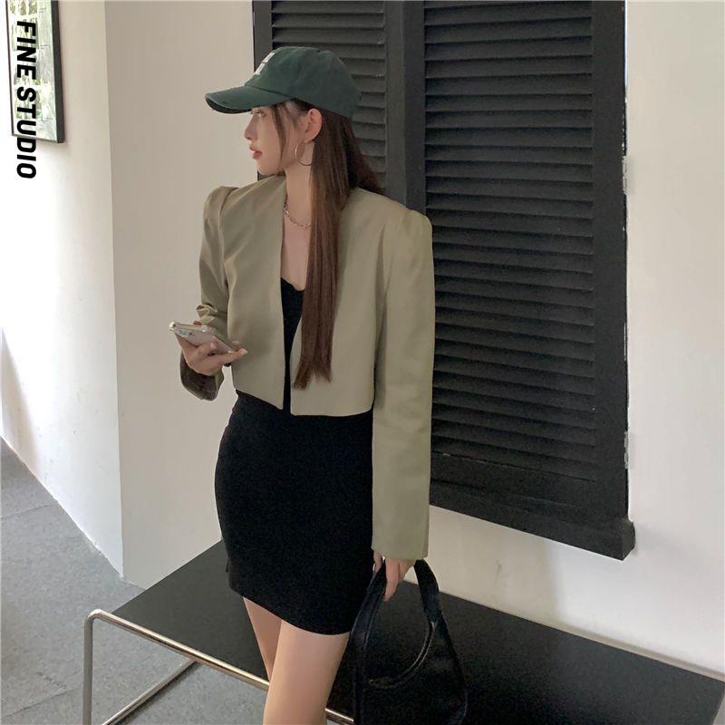 Áo Khoác Blazer Ngắn Tay Dài Cổ Chữ V Màu Trơn Phong Cách Hàn Quốc Thời Trang Mùa Thu 2022 Mới Dành Cho Bạn Nữ