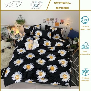 Bộ Chăn Ga Gối Cotton PL Hình Cúc Đen, Chất Liệu Thoáng Mát Đủ Kích Thước CAS Decor