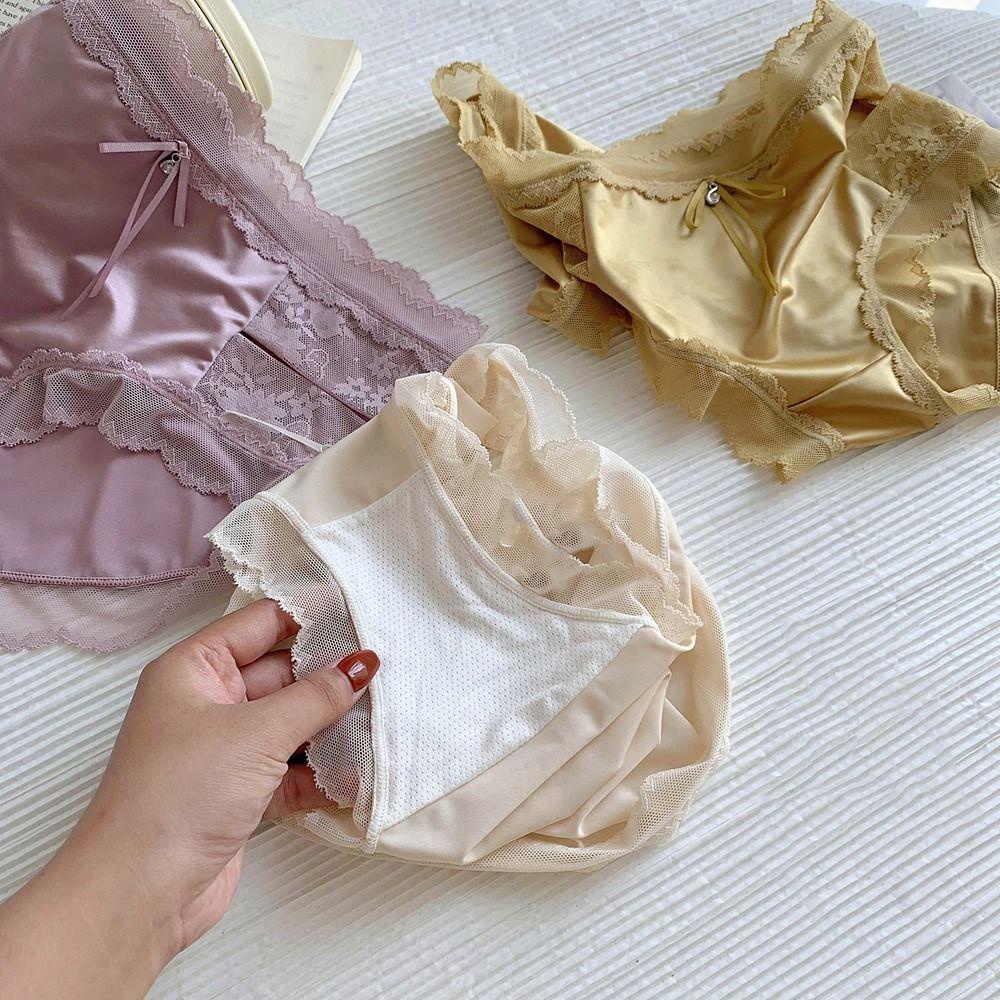Quần Lót Satin Không Đường May Đính Nơ Thanh Lịch Cho Nữ