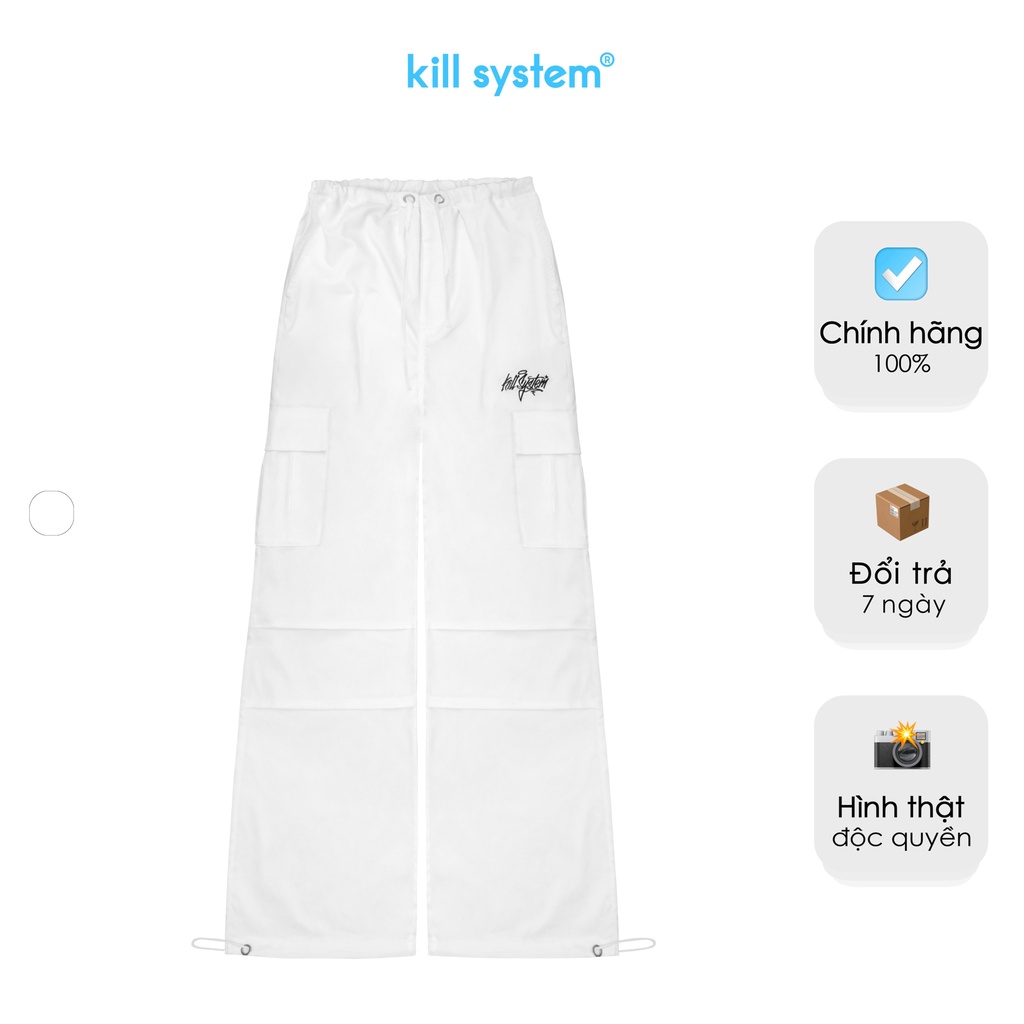 Quần túi hộp kaki mềm màu trắng ống rộng lưng dây rút Y2K Slow Dancin' cargo pants Killsystem
