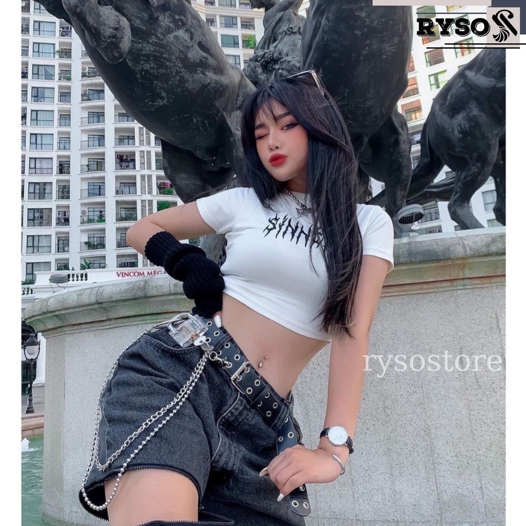 Áo croptop chuẩn phong cách Hàn Quốc năng động cá tính áo freesize dưới 55kg chất vải dày dặn có độ co giãn