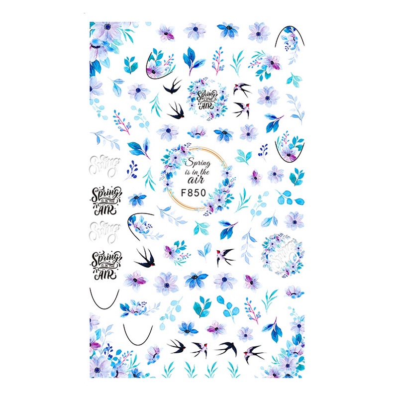 1 Tấm Hình Dán Trang Trí Móng Tay 3D Hình Hoa Lá Và Chim Hoa Lan Hoạt Hình Chống Thấm Nước SAF844-853
