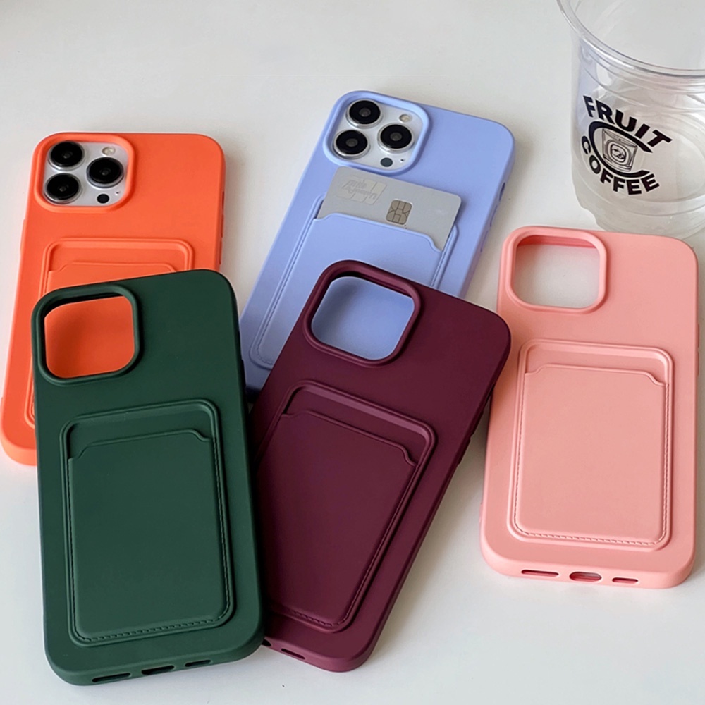 Ốp Điện Thoại Silicon TPU Mềm Siêu Mỏng Có Ngăn Đựng Thẻ Cho IPhone 14 13 12 11 Pro Max X Xs XR 8 7 Plus