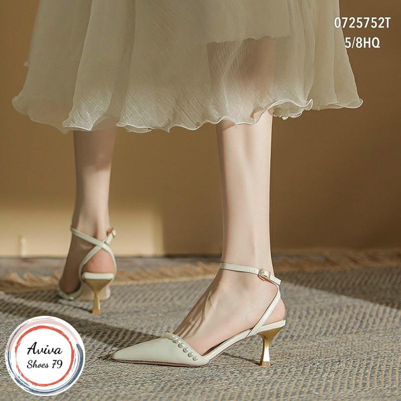 Giày sục sandan mũi nhọn Ngọc gót cao 6cm mạ vàng cực xinh hót