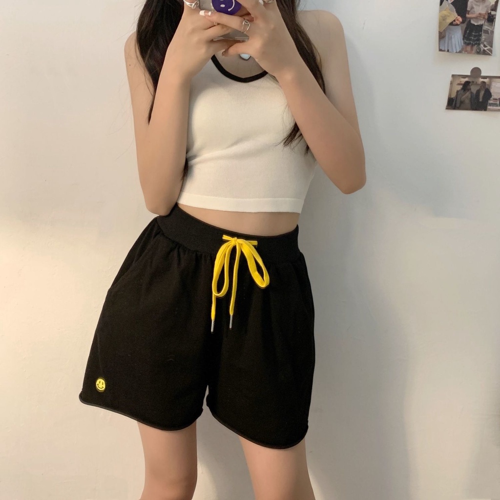 Jiashucheng Klein Quần Short Thể Thao Ống Rộng Lưng Cao Màu Xanh Dương Phong Cách Hàn Quốc Thời Trang Mùa Hè Hàng Mới Dành Cho Bạn Nữ Mặc Ngoài