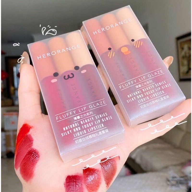 Set 3 Son Kem Lì Herorange Fluffy Lip Glaze
