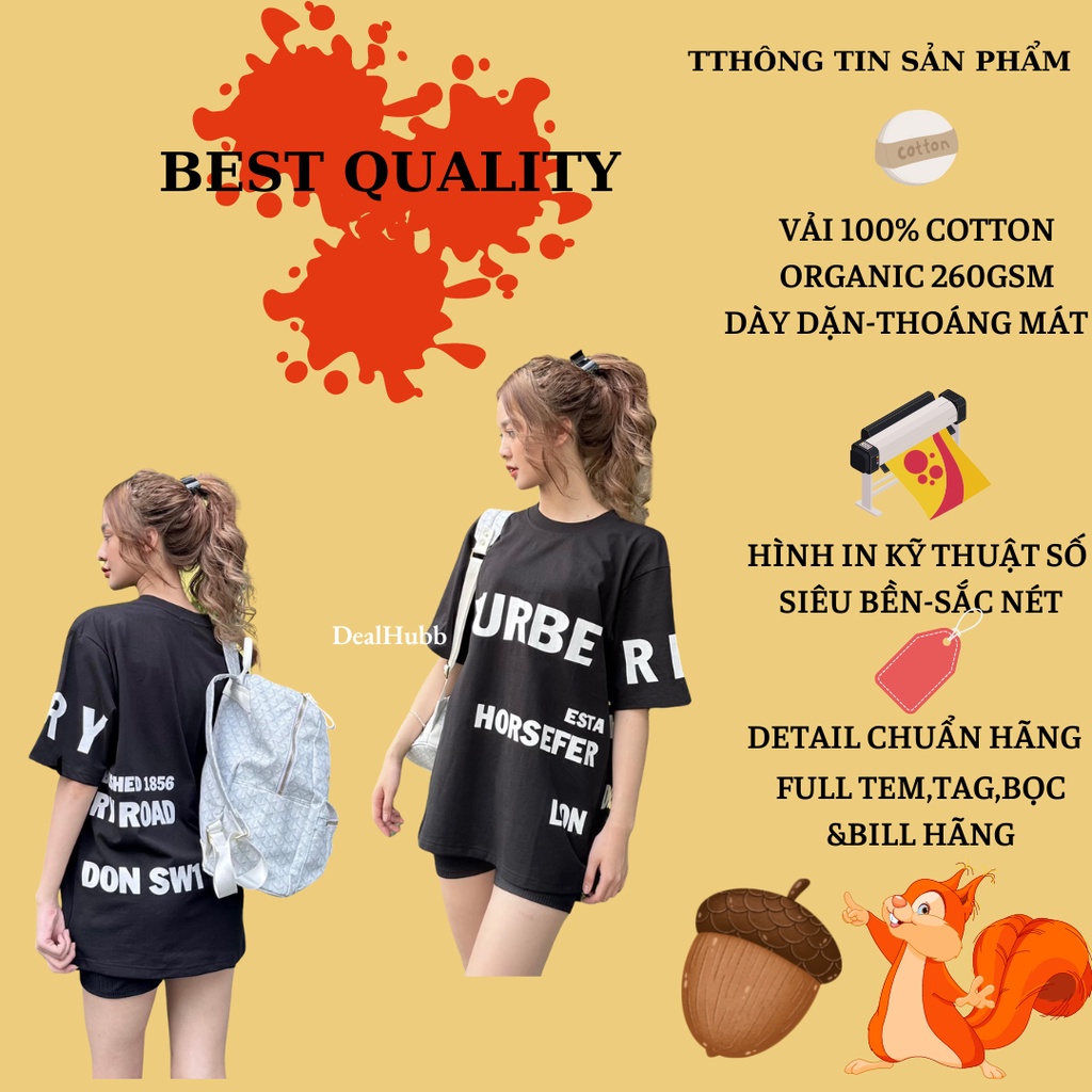 Áo Burberry Horseferry nam nữ form rộng vải cotton ogrganic Áo thun burberry nam nữ tay lỡ phong cách đường phố
