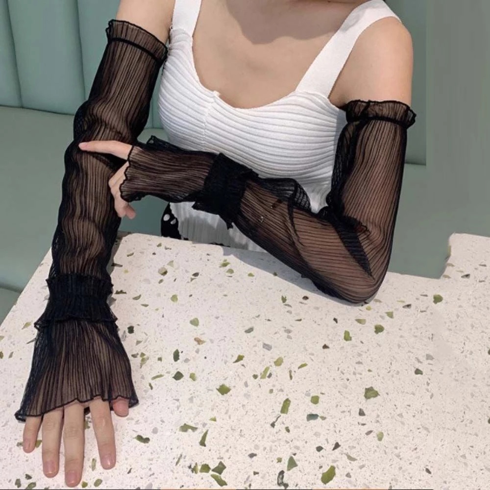 Găng Cánh Tay Dài Phối Ren Lưới Thời Trang Mùa Hè Thoáng Mát Sự Bảo Vệ