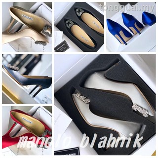Giày cao gót 8cm mũi nhọn đế phẳng 6cm bằng lụa pha lê màu trắng quyến rũ dành cho bạn nữ manolo blahnik